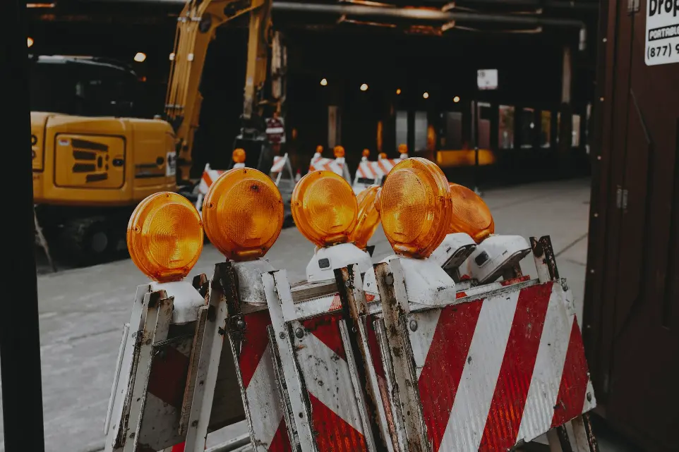 The construction site appears to be closed off for construction work.