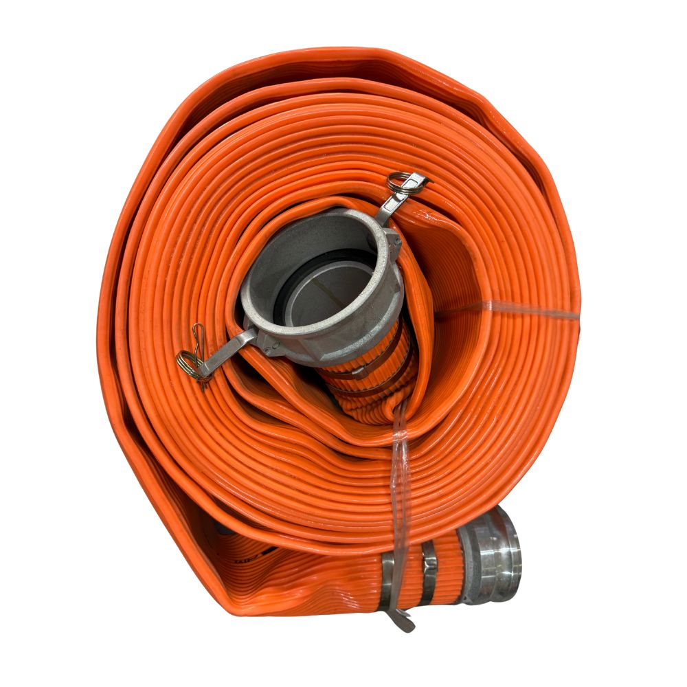 PVC Layflat Discharge Hose 4in x 50ft with Aluminum Camlock Fittings 150 PSI