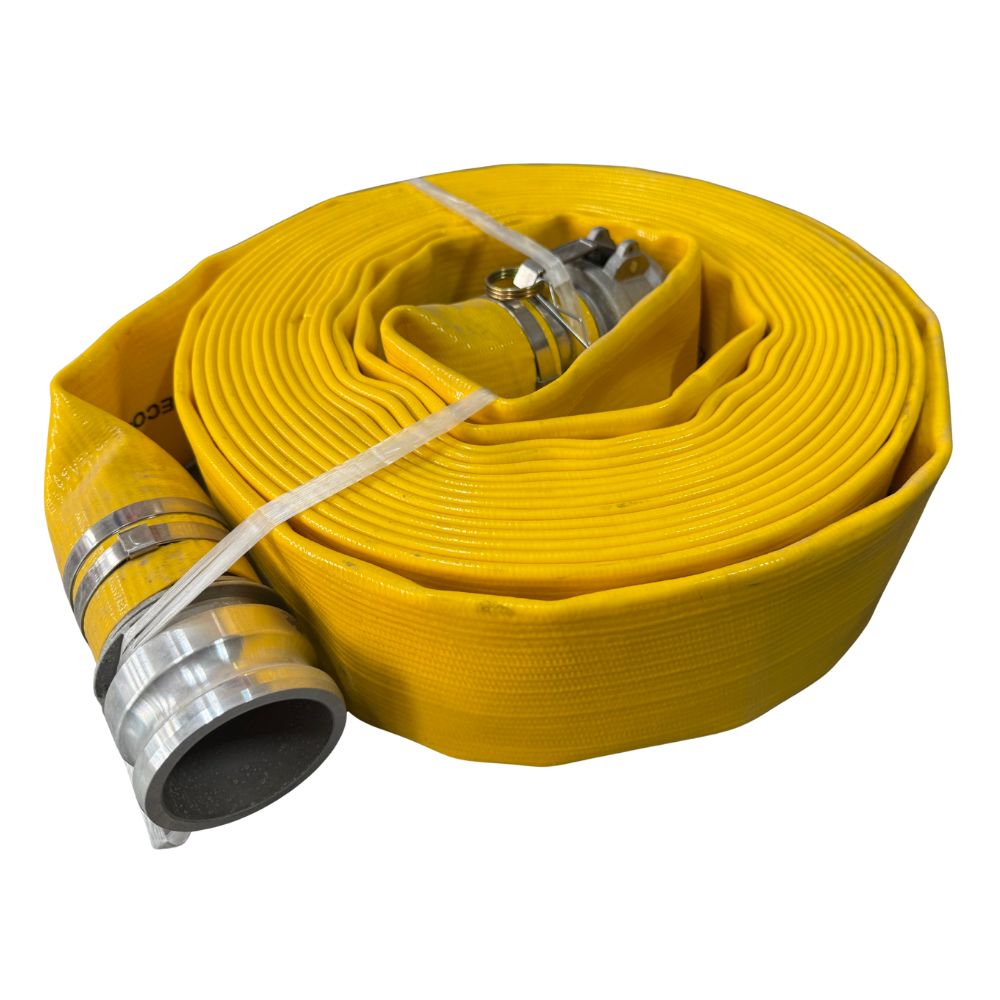 Boyau de renvoi en PVC 3po x 50pi avec raccords à came en aluminium 150 PSI - Jaune