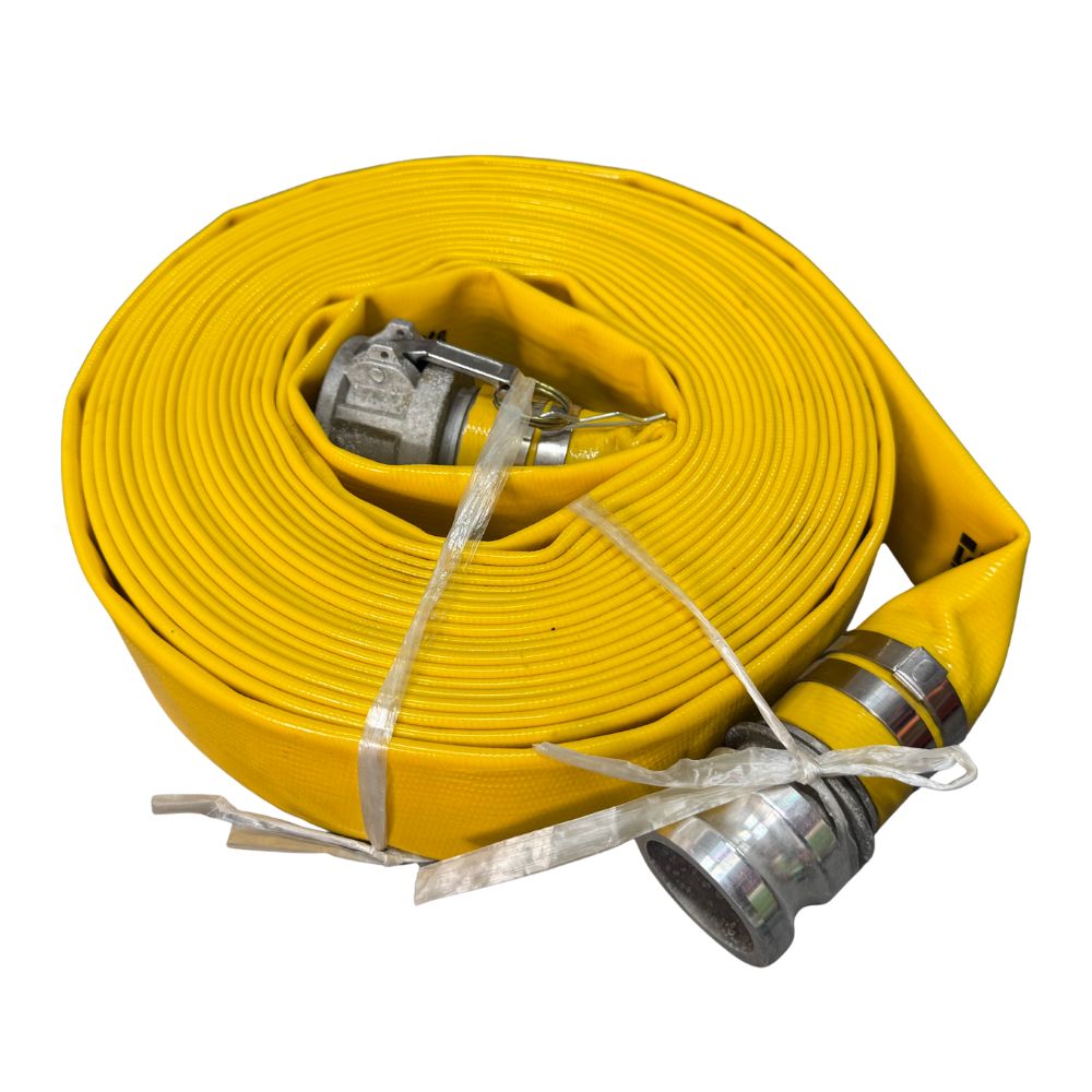 PVC Layflat Discharge Hose 2in x 50ft with Aluminum Camlock Fittings 150 PSI - Yellow