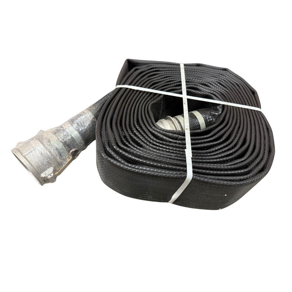 PVC Layflat Discharge Hose 3in x 50ft with Aluminum Camlock Fittings 150 PSI - Black