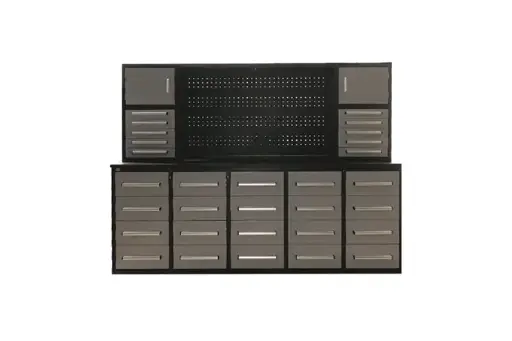 Établi de travail avec cabinets (10 pieds, 30 tiroirs & 2 cabinets)